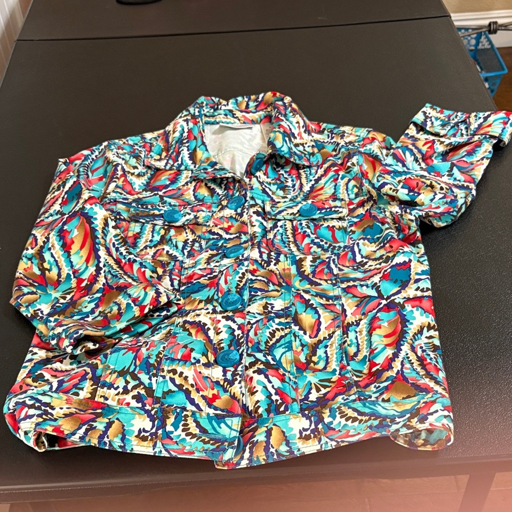 Vibrant Multicolor Draper and Damon’s  Women's Button Denim Style Jacket